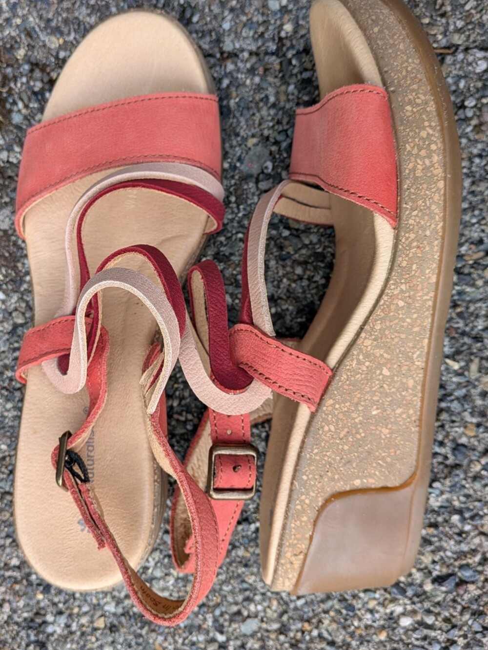 El Naturalista Coral Pink Leather Cork Wedge Sandals Size 37 / 6.5–7